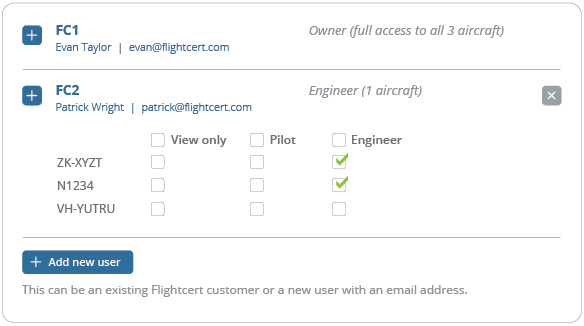 Manage user account access to aircraft by role